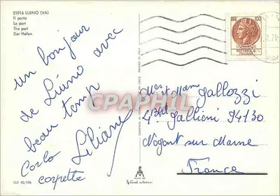 Port Luino — Widok portu z statuą i łodziami — Wydawca Milan 1960s — Rewers