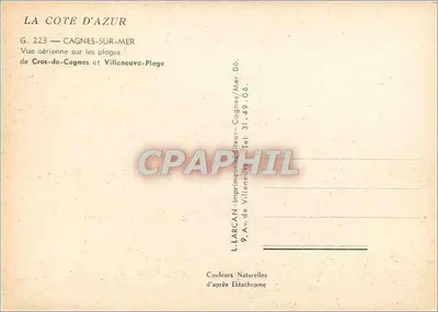 Cagnes-sur-Mer — Vista aérea das praias de Cros-de-Cagnes e Villeneuve-Plage — L. LARCAN, 9, Av. de Villeneuve — Verso
