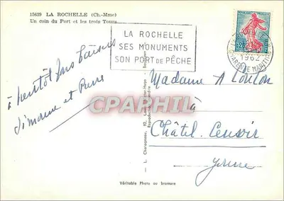 La Rochelle — Port de pêche et les trois tours — Éditeur Elcé, n°15639 — Verso