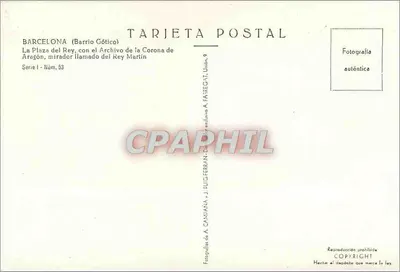Barcelone (Barrio Gótico) — La Plaza del Rey z Archiwum Królestwa Aragonii, widok z Reymartyna — A. CAMDANA & J. RUIZ-FERRAN, seria I n°53 — Rewers