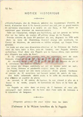 Pagode de Chanteloup — notice historique — Editor: , n° 16 ter — Verso