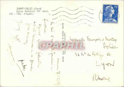 Saint-Gilles (Gard) — Igreja Abbatiatle, cabeça de Apóstolo, XIIIº século — Cliché Léon V. Cliché proibido — Verso