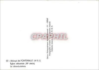 Abadia de Fontevraud — Igreja Abbatial (século XII) — O déambulatório — Éditions Photographiques Augintie Allemont — Verso