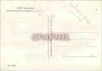 Le Puy (Haute-Loire) — Rochers Saint-Michel e Carrère — Les Éditions d'Art Yvon, Paris — Verso