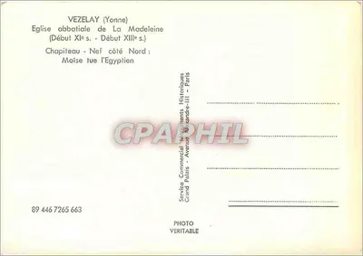 Vézelay (Yonne) — Igreja Abacial de La Madeleine — Capitel da Nef do Lado Norte: Moisés mata o Egípcio — Serviço Comercial Magníficos Históricos, Grand Palais - Avenida Alexandre III - Paris — Verso