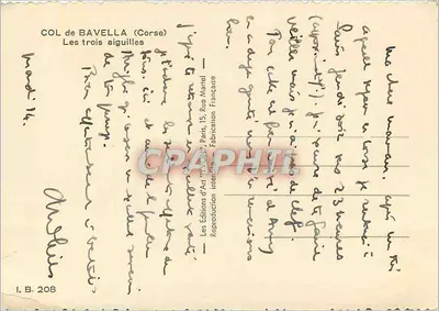 COL DE BAVELLA (Córsega) — As três agulhas — Les Éditions d'Art, Paris — Verso