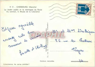 Cherbourg (Manche) — O Jardim Público e a Montanha do Roule — Editor Emy — Verso
