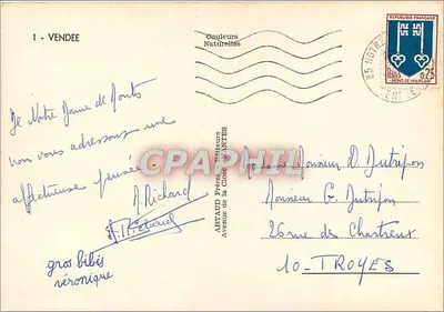 Vendée — Cartolina panoramica con mappa della regione — Editore Artaud Frères — Verso