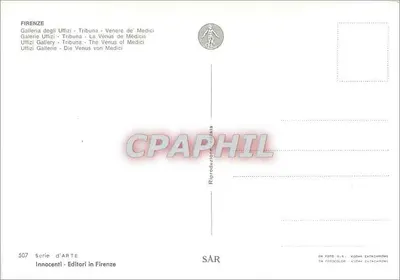 Vênus de Médicis — estátua na Galeria dos Uffizi — editor Innocenti, série de ARTE n°507 — Verso