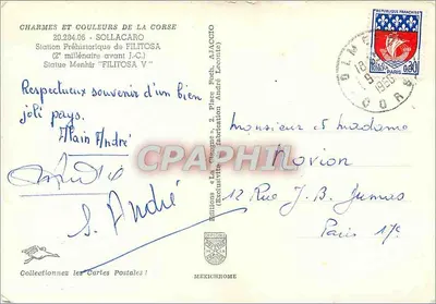 Estação pré-histórica de Filitosa V — Estátua Menhir — Edições La Cigogne, Ajaccio — Verso