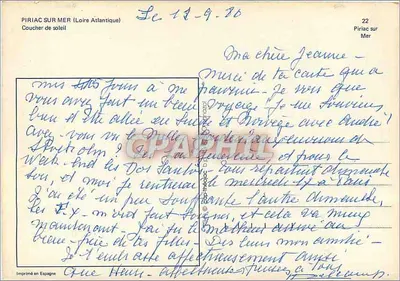 Piriac-sur-Mer (Loire-Atlantique) — zachód słońca — wydane w Hiszpanii — Rewers