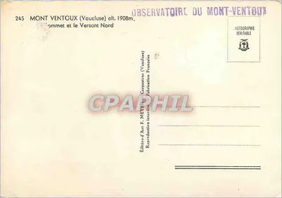 Mont Ventoux — szczyt i północny zbocze — Wydawnictwo Art F. MEYER (Vaucluse) — Rewers