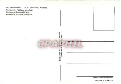 San Lorenzo de El Escorial — Mosteiro. Fachada principal — Edições VISTABELLA, Madrid, n°14 — Verso