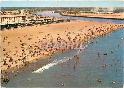 Valras-Plage — Vista aérea panorâmica da praia e do rio Orb em sua foz — Sociedade das Cartas Postais APA-POUX