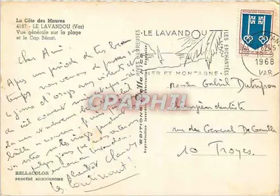 A Costa dos Maures — LE LAVANDOU (Var) — Vista geral da praia e do Cabo Bénat — Edições Rives Théorèuses — Verso