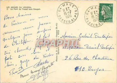 Les Gorges du Verdon — Most Tuset pod Rougon — Éditions A. & J. Monier, Nice — Rewers