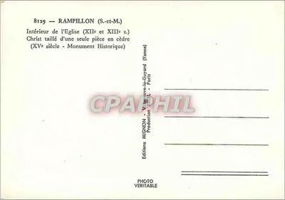 Rampillon (S.-et-M.) — Interior da igreja (séculos XII e XIII) — Cristo talhado em uma única peça de cedro (século XV) — Edições MIGNON, Villeneuve-la-Guyard - Paris — Verso