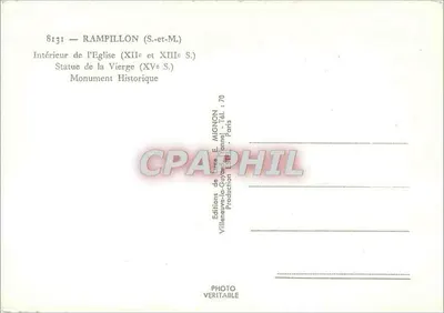 Rampillon (S.-et-M.) — Wnętrze kościoła (XII i XIII w.) — Statua Najświętszej Maryi Panny (XV w.) — Wydawnictwo E. MIGNON, Paryż — Rewers