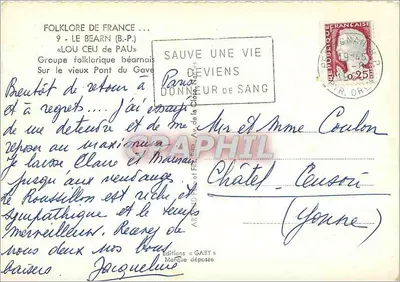 Folklore da França — O Béarn — Grupo folclórico béarnês no velho ponte do Gave — Verso