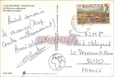 Le Morne ao crepúsculo — Ilha Maurício — editor MCE 099 — Verso