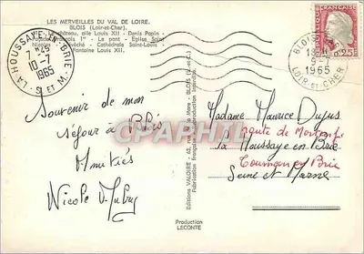 Souvenirs de Blois — Editora VALOIRE, número de série não visível — Verso