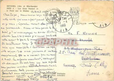 Seyssel (Ain) — widok lotniczy mostu nad Rzeczą — wydawca C. P. M. (podtytuł widoczny) — Rewers