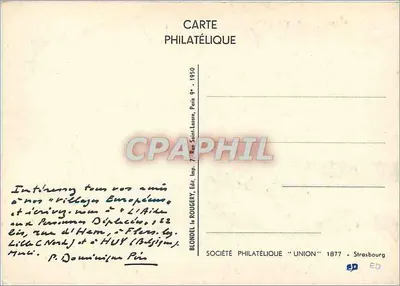 Os vilarejos europeus — A Ajuda às Pessoas Deslocadas — Sociedade Filatélica 'Union' 1877, Strasbourg — Verso