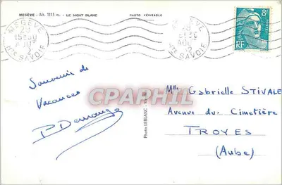 Megève - Alt. 1113 m. - O Monte Branco — Foto Veritável, edição LEBLANC — Verso