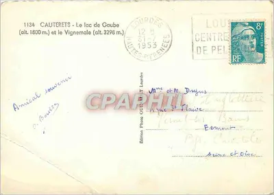 Lac de Gaube — Vue du lac et du Vignemale — Édition Photo O.U.I. T. Lourdes — Rewers
