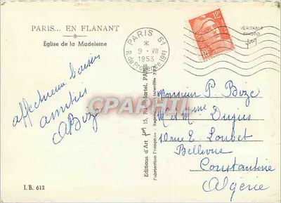 Paris — Igreja da Madeleine — Éditions d'Art Francais — Verso