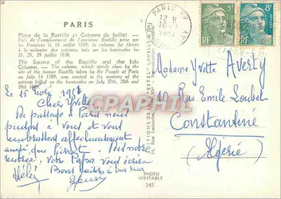 Place de la Bastille — Säule vom 14. Juli — Verleger Estel, n°245 — Rückseite