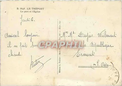 Le Tréport — Port i kościoł — Wydawnictwo A. Terrier, nr 3848 — Rewers