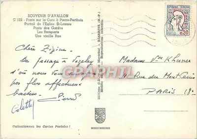Avallon — Portal da Igreja São Lazaro, pontes sobre a Cure, ruas antigas — Editor IRIS, n° C 122 — Verso