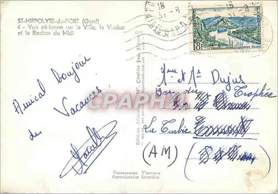 Saint-Hippolyte-du-Fort — Vista aérea da cidade, o viaduto e o Rocher du Midi — Éditions Aériennes, Imp. Combier — Verso