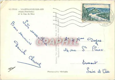 Villefranche-sur-Mer — Cap di Nizza — Edizioni 'LA CIGOGNE' — Verso