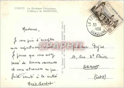 A Abadia de Brantôme — A Dordogne pitoresca — Ed. 'La Cigogne' (Hte-Vi.) — Verso