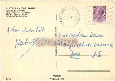 Basílica de São Pedro — Vaticano — editor ACE, série B/69 — Verso