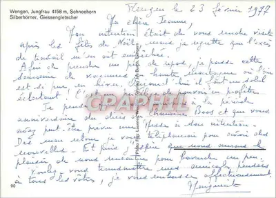 Wengen, Jungfrau 4158 m, Schneehorn — Silberhöner, Giessengletscher — editor não visível, n° de série 90 — Verso
