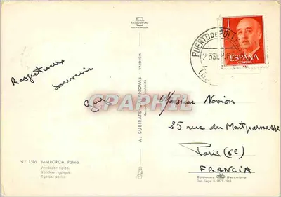 Vendedor típico em Palma — Ilha de Mallorca — Edições A. Subirats — Verso