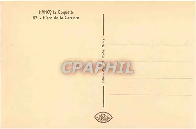 NANCY. Place de la Carrière — widok z balkonu z fontanną i siedzącym mężczyzną — wydawca Y. Roeder, nr 67 — Rewers