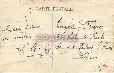 Bilhete postal antigo Cherbourg — O Píer do Comércio e o Qui Alexandre III — Verso