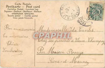 Festa — Bambino tra fiori — Cartolina postale — Verso