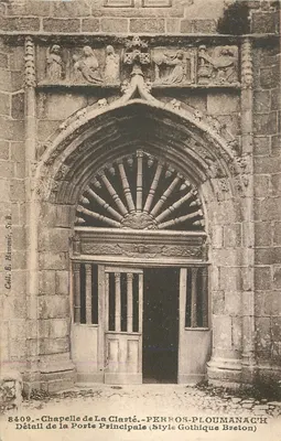Capela de La Clarté — Detalhe da Porta Principal — Estilo Gótico Bretão — PERROS-PLLOUMANAC'H — Coll. E. Hamonie, St.B. n°8409