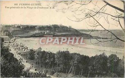 Perros-Guirec — Vista geral da Praia de Trestraou — Fototipia A. Broul, Angers