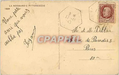Stary mężczyzna pod parasolem — z koszykiem — wydawca Le Cussey, seria 1624 — Rewers