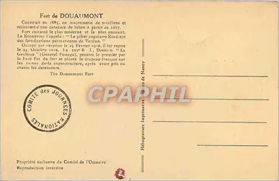 Forte de Douaumont — Vista panorâmica — Impressora das Jornadas Nacionais — Verso