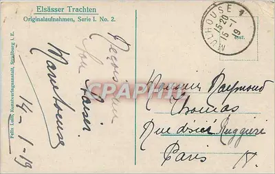 Młodzież z Alzacji — Elsässer Trachten, seria I. Nr 2 — Felix Lubb, Strasburg — Rewers