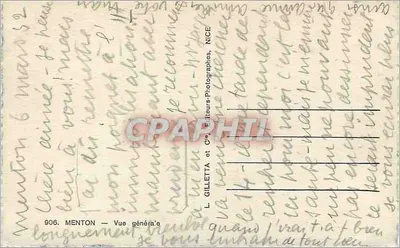 Menton — Vista generale — L. Gilletta, NICE — Verso