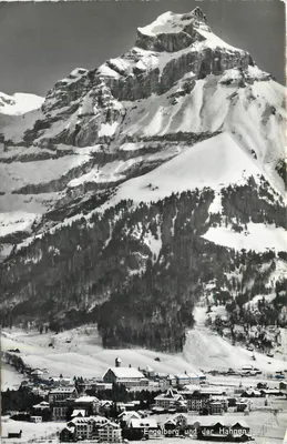 Engelberg und der Hahnen — vista panorâmica nevada — Verlag Franz Hess, n° 10029