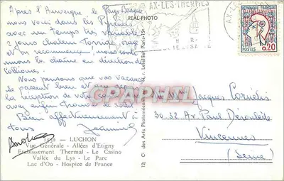 Luchon — Widok ogólny - Aleje Etigny - Kasyno - Jezioro Oo - Szpital Francuski — C. des Arts Photémécanique — Rewers